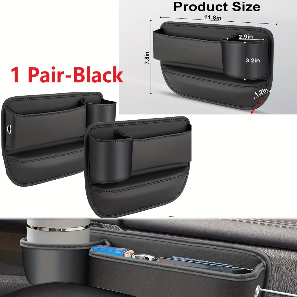 Storage Box: Car Seat Gap Organizer with Cup Holder, Adjustable PU Leather Side Seat for Phone — image 3
