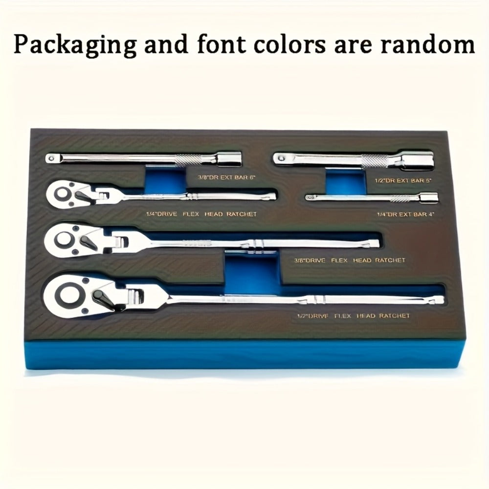 Three- or Six-Piece Flex-Head Ratchet Handle Set with 1/4, 3/8 and 1/2-Inch Drives and Extensions — image 4