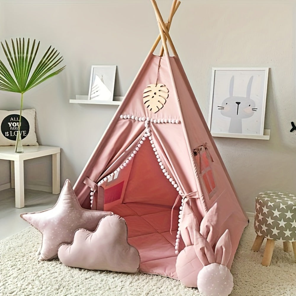 Kids Nordic Style Conical Indoor Play Tent, Teepee Playhouse for Boys & Girls, Beige, No Bottom Pad — image 4