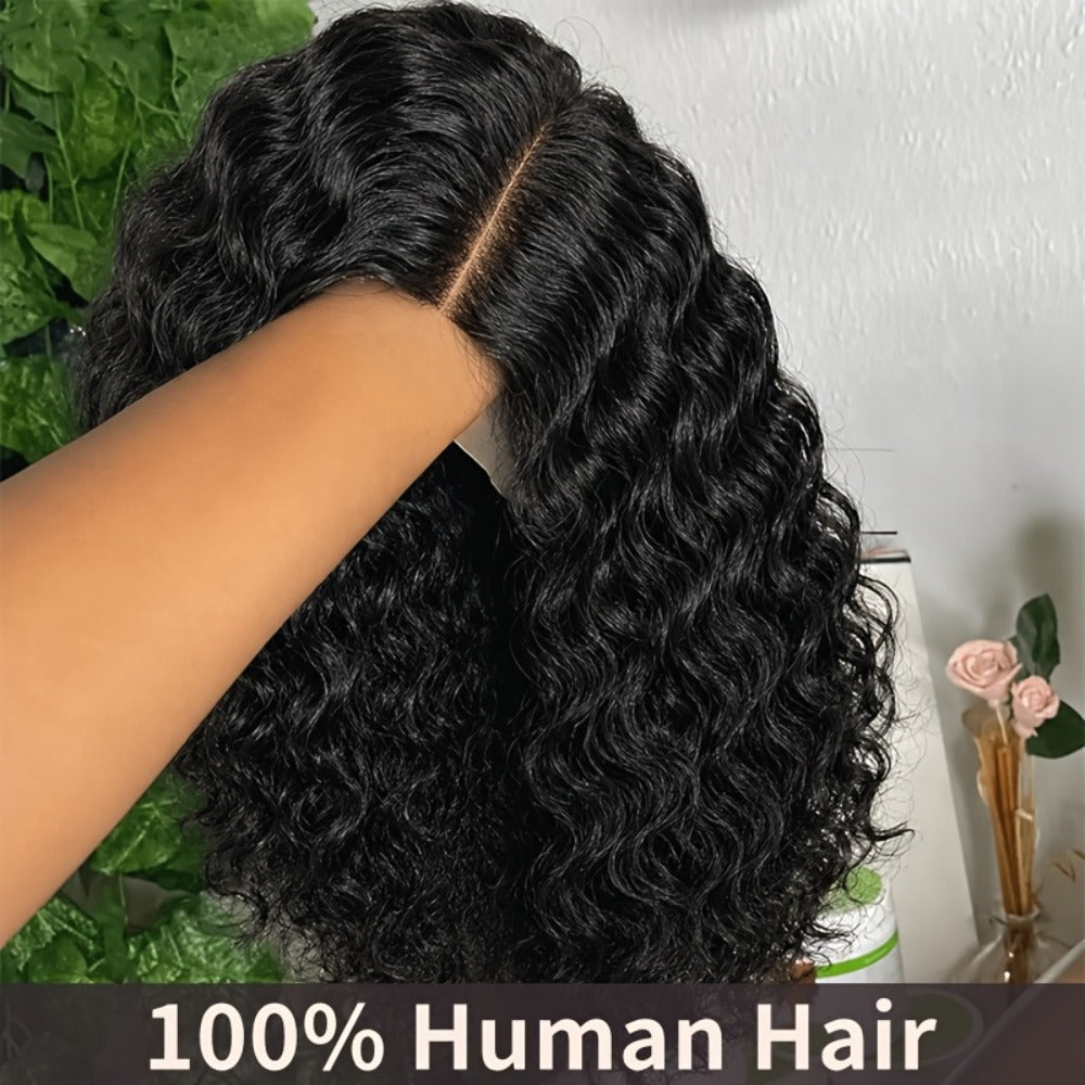 Lace Front Wig Deep-Wave Human Hair Bob, 12-Inch 1B or Natural Black with 4x4 Closure and 22.5-Inch Cap — image 2