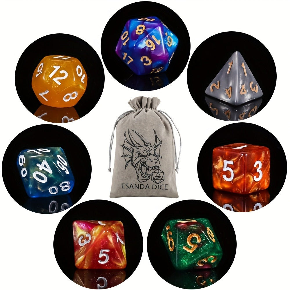 DND Polyhedral Dice Set 141pcs – 20 Complete 7-Die Sets for D&D RPG Tabletop Games, Includes Velvet Bag, Acrylic Multi-Color 