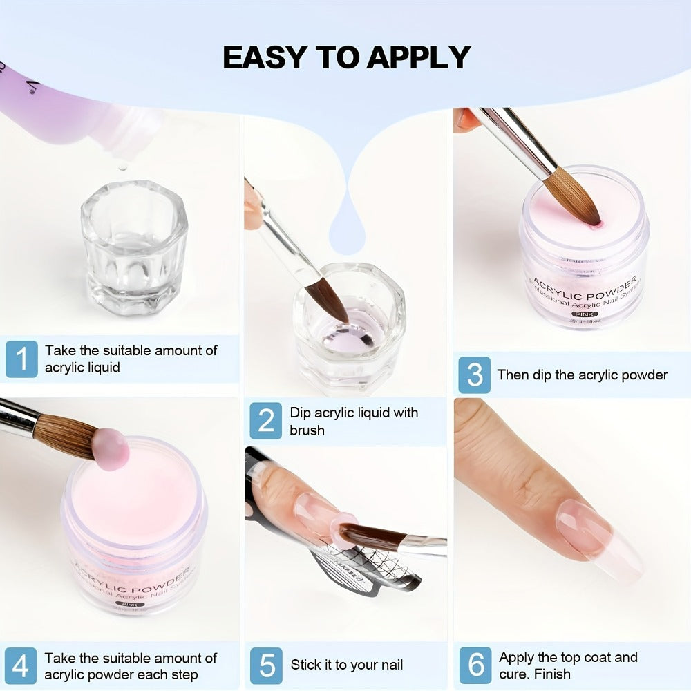 Acrylic Nail Kit with Clear Pink White Powders, Liquid Monomer, Four Brushes, Forms and Mixing Dish — image 5