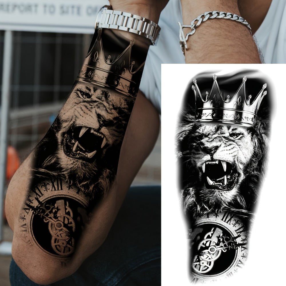 Temporary Tattoos, 32-Sheet Black Animal and Tribal Set with Wolf, Lion, Tiger, Skull and Rose Designs — image 4