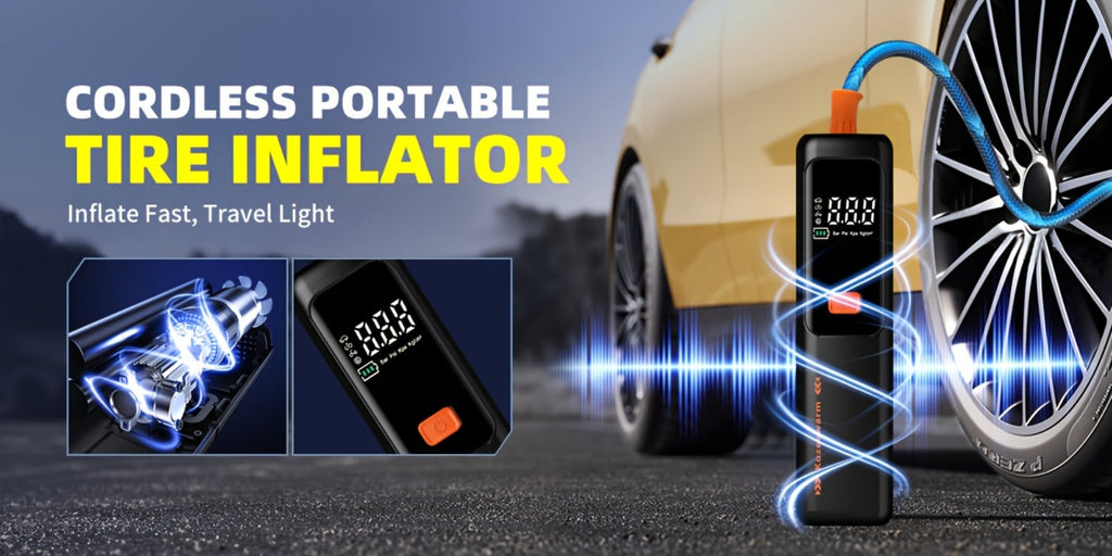 Cordless Tire Inflator Portable Air Compressor – USB-C Rechargeable, Digital Gauge, 3X Fast Inflation for Car Tires, Bikes — 