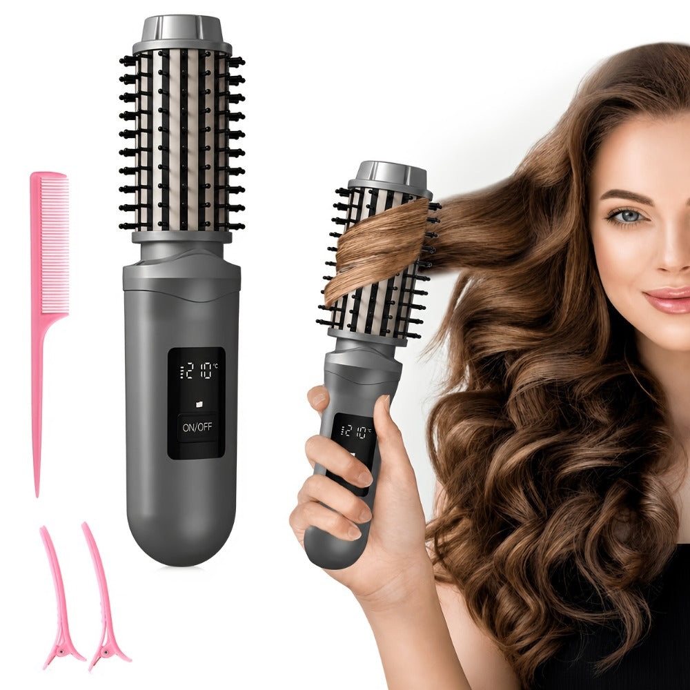 Cordless Hair Curler Brush 2-in-1 Straightener – Rechargeable Wireless Auto Curling Iron, for Home, Travel and Salon Hair Sty