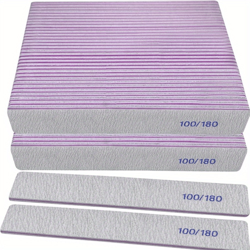 Emery Boards Nail Files 50 Pack 100 180 Grit Double Sided Professional Fingernail Filer Set Reusable for Natural Acrylic Gel 