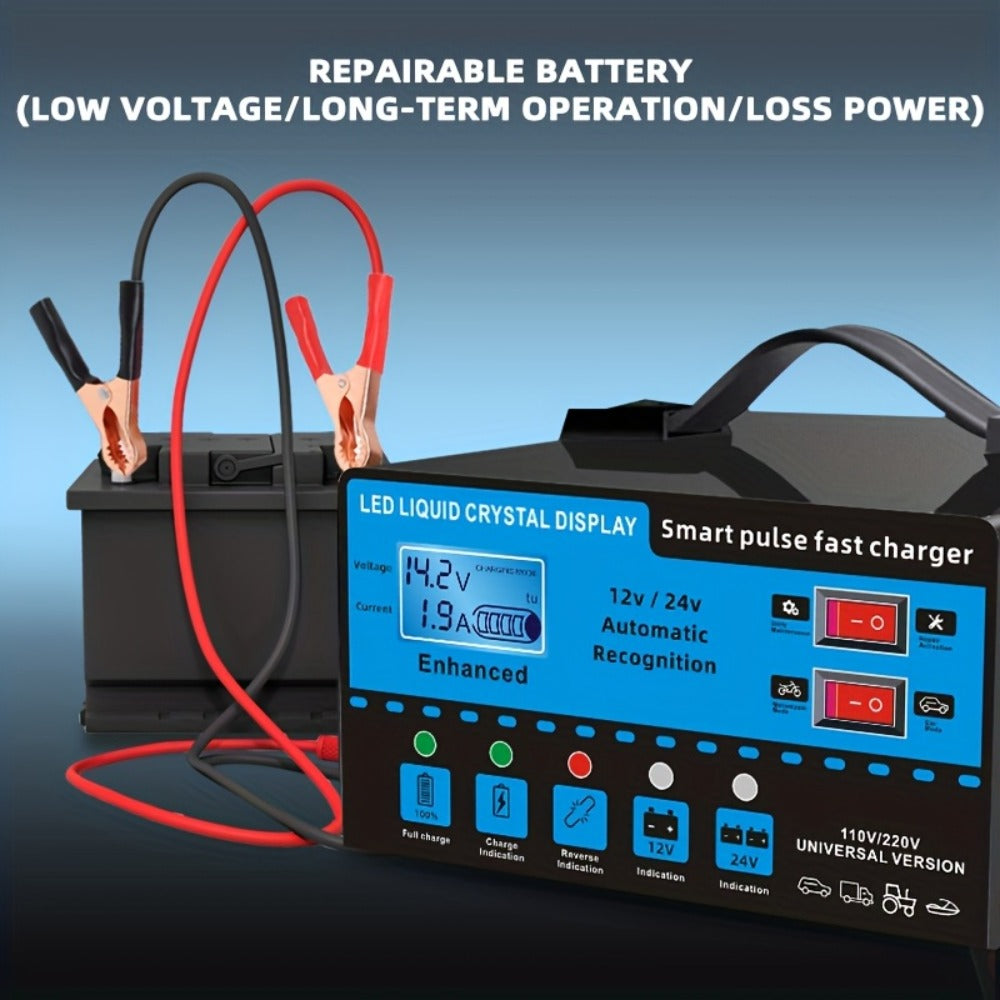 Intelligent Battery Charger & Inverter 12V & 24V – LCD Display, Trickle Maintenance, Overcharge & Short Circuit Protection fo