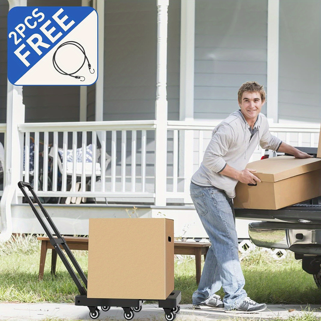 Folding Hand Truck Dolly, Collapsible Luggage Cart with 6 Wheels & 2 Elastic Straps for Moving, Travel — image 14