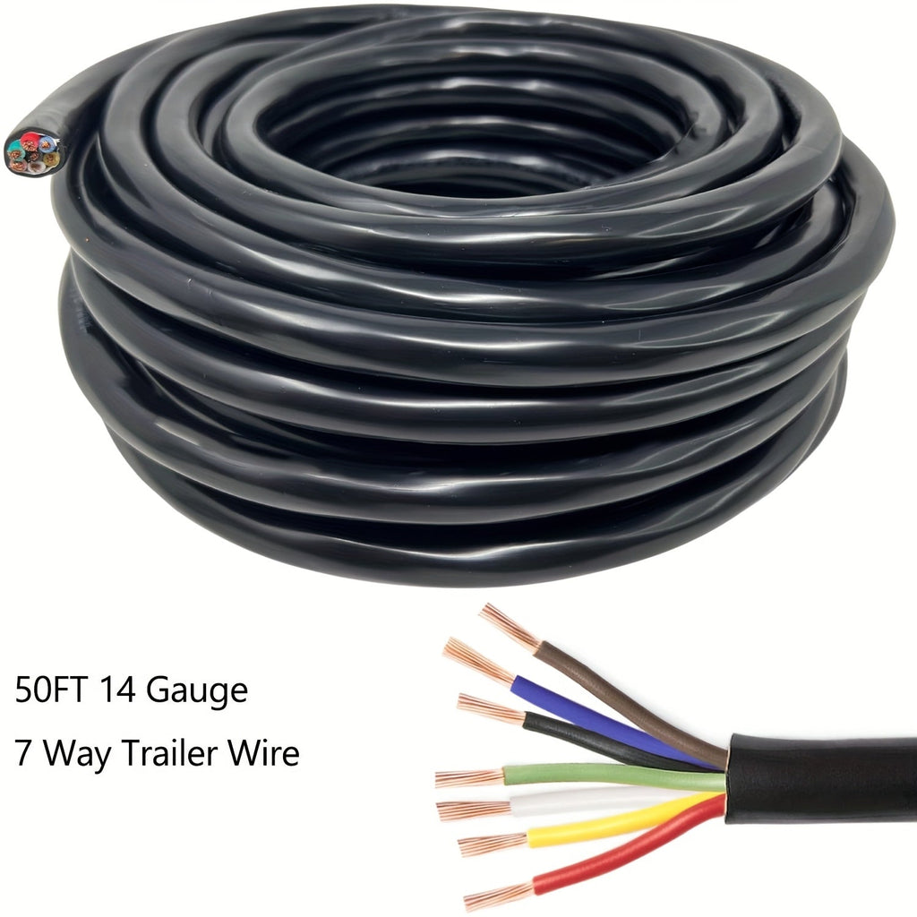 7-Way Trailer Wire 14 Gauge CCA 7 Conductor Color-Coded Heavy Duty Wiring Harness for Trailer RV Camper – 50FT or 100FT — ima