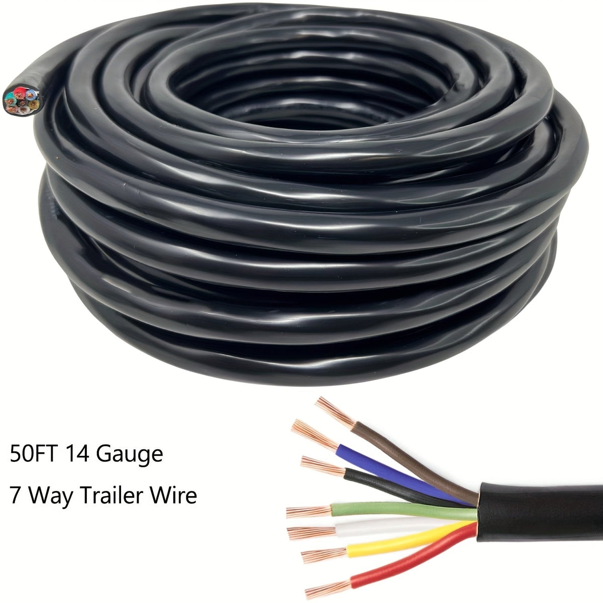 7-Way Trailer Wire 14 Gauge CCA 7 Conductor Color-Coded Heavy Duty Wiring Harness for Trailer RV Camper – 50FT or 100FT — ima