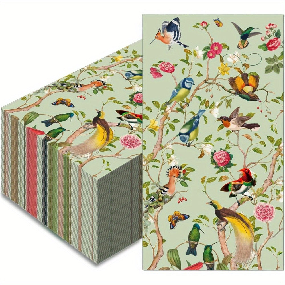 Vintage Floral Bird Watercolor Paper Napkins 100 Pcs – Decorative Disposable Guest Hand Towels for Bathroom, Wedding, Bridal 