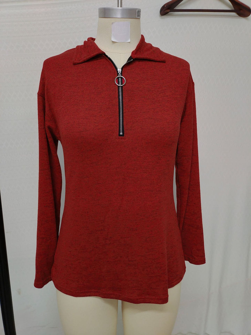 Fabric Lapel Zipper Casual Long Sleeve Women