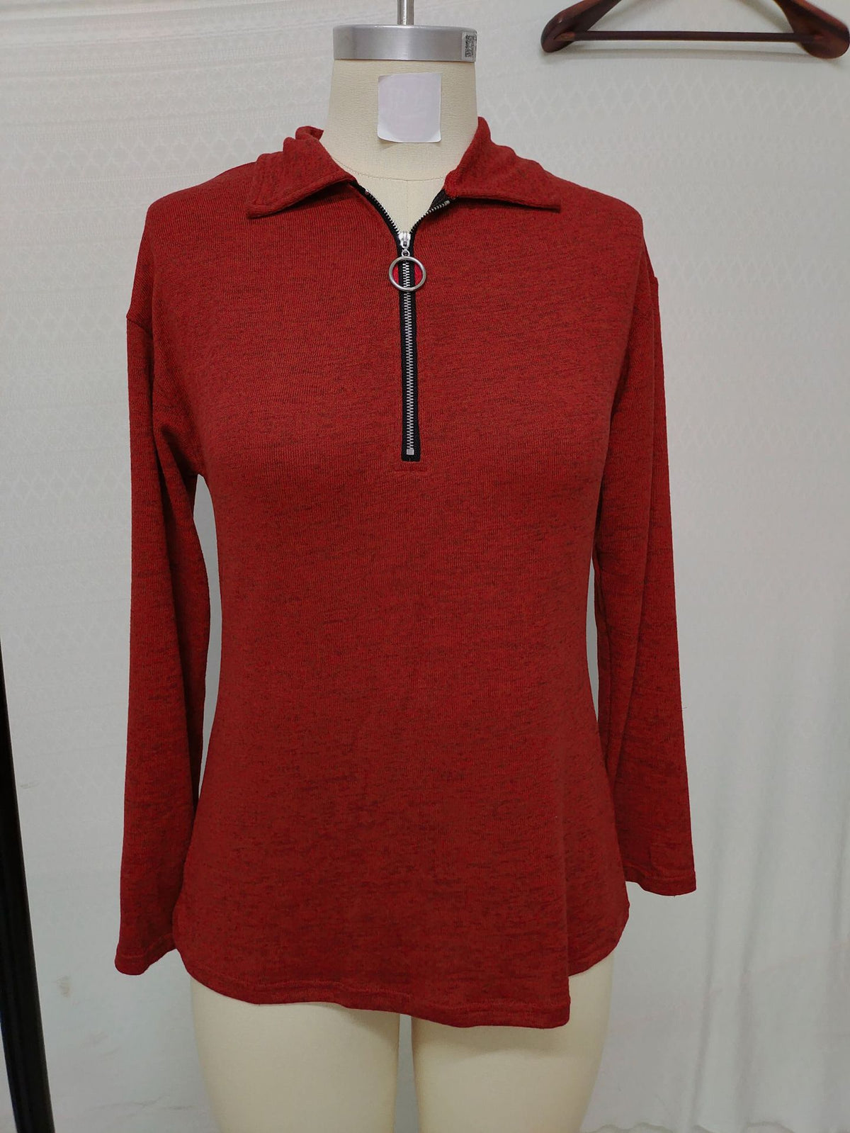 Fabric Lapel Zipper Casual Long Sleeve Women