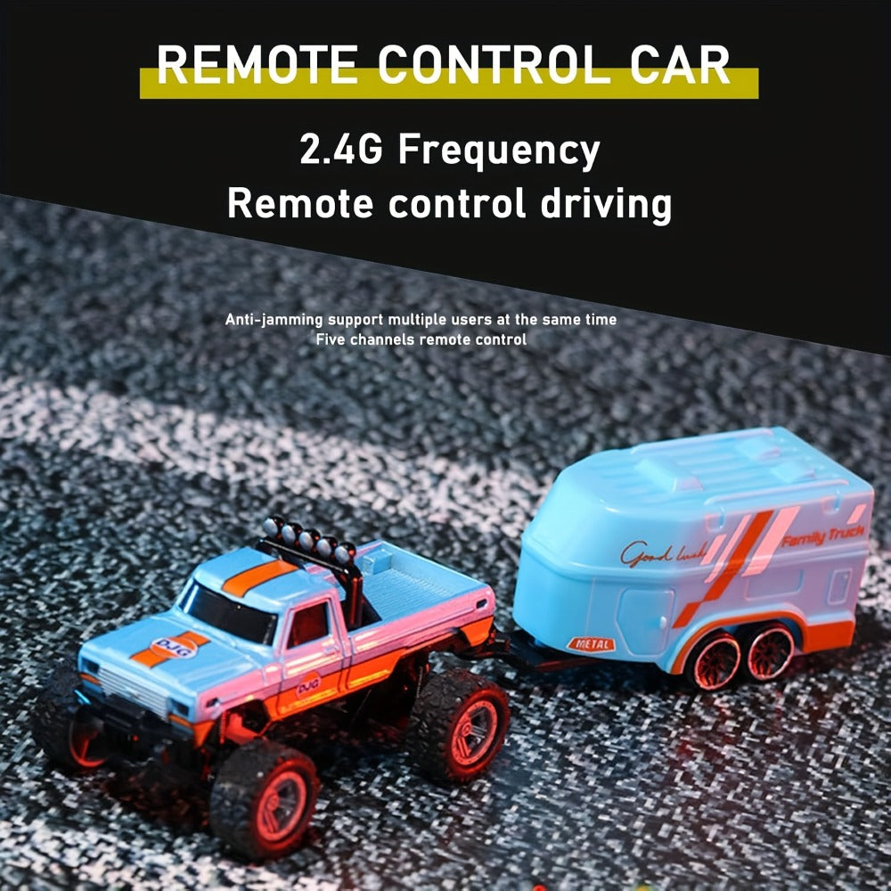Mini RC Truck Toy 1:64 Scale 2.4GHz Off-Road Alloy Crawler with Detachable Trailer Body Lights & LED Headlights — image 7