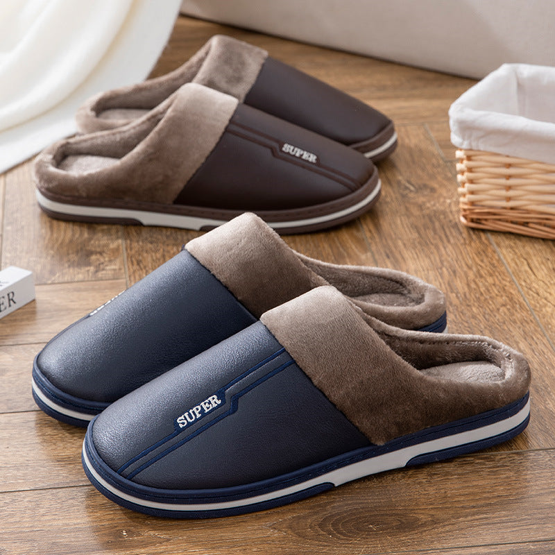 Winter Oversized Cotton Slippers Male PU