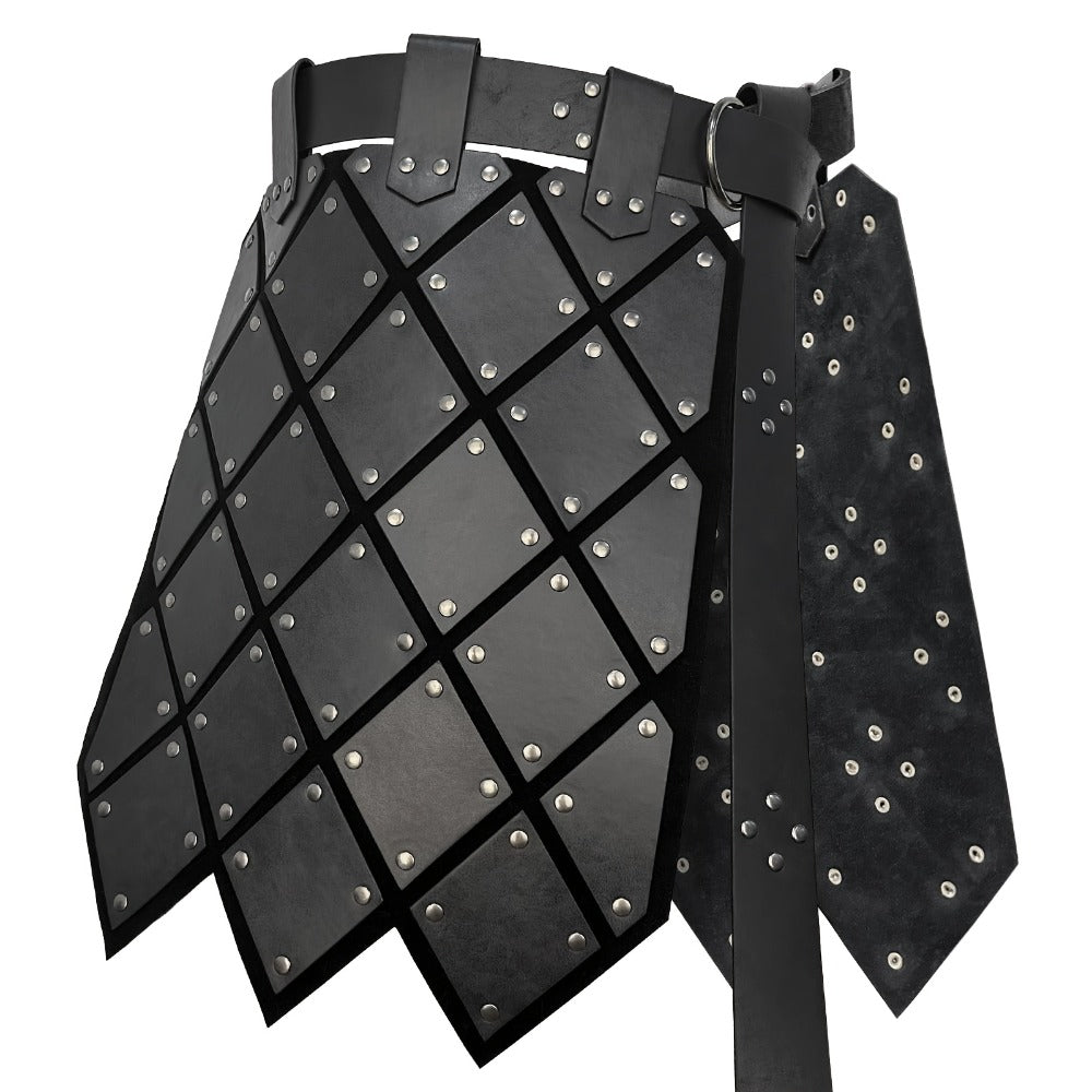 Medieval Armor Skirt Faux Leather with Geometric Plates & Metal Studs, Viking BC Style Retro Cosplay Costume for Halloween — 