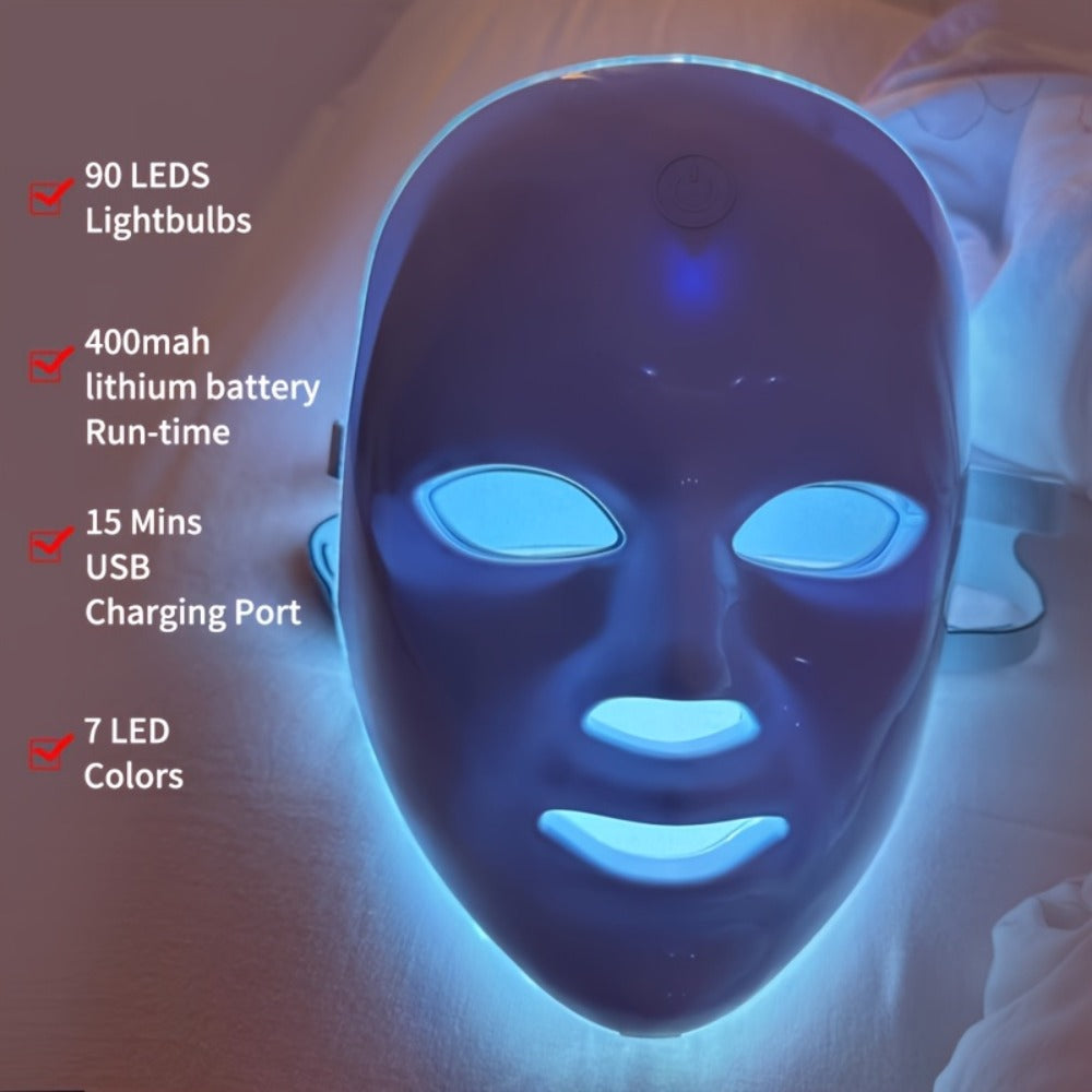LED Light Therapy Facial Mask Device 7 Color Photon Skin Rejuvenation Face Care Beauty Tool for Entryways, Bedrooms and Livin