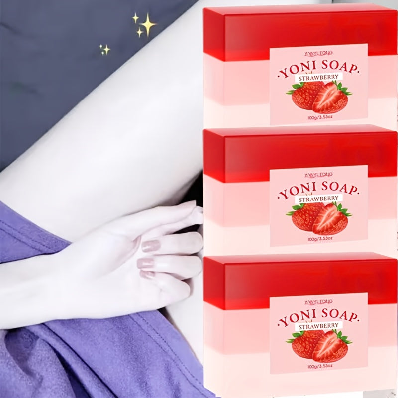 Strawberry Intimate Soap for Women 3-Pack – pH-Balanced Feminine Wash Bar for Gentle Intimate & Body Cleansing | Moisturizing