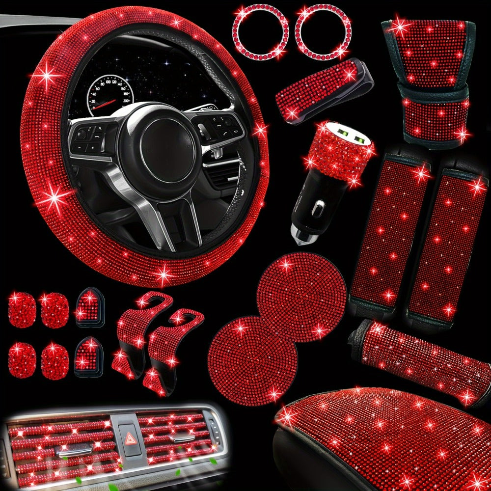 30-Piece Bling Car Interior Accessories Set with 15-Inch Steering Wheel Cover, Seat Belt Pads and Trim — image 6
