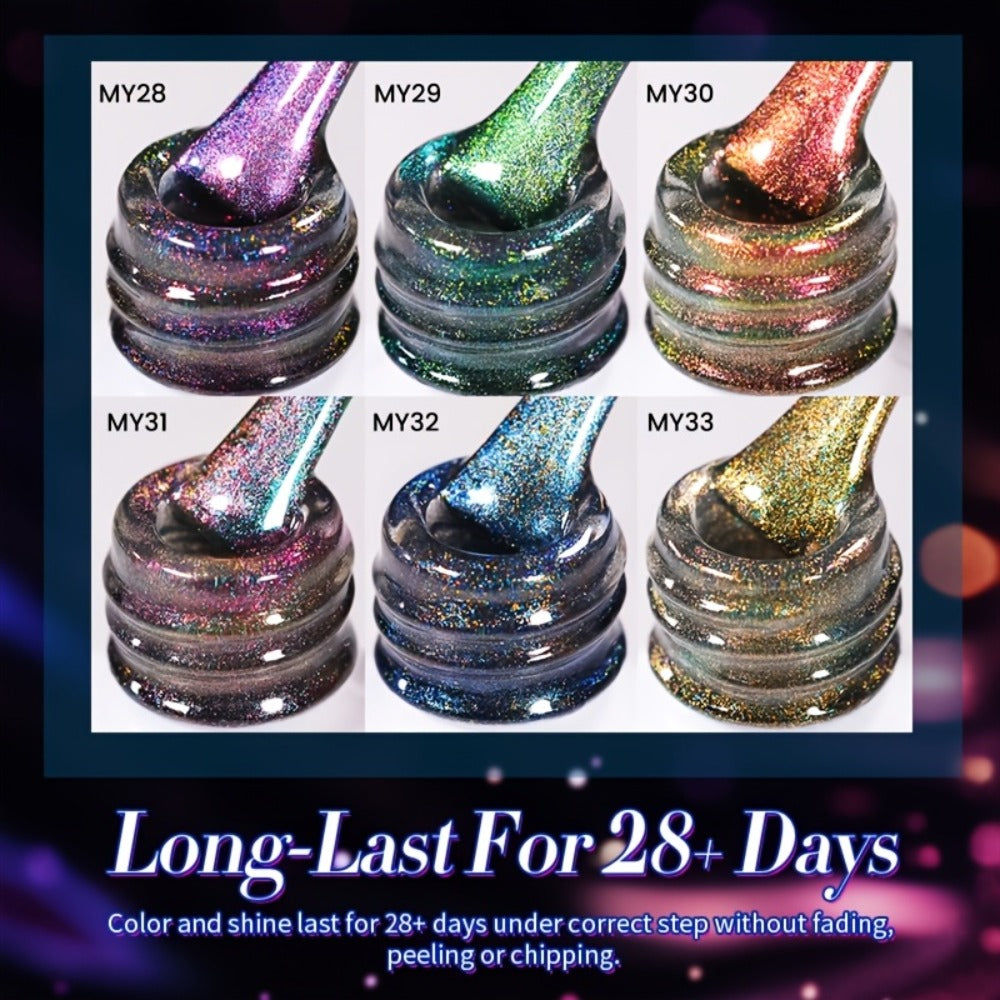Gel Nail Polish 6-Color 9D Polaris Magnetic Set with Six 10ml Glass-Water-Light Shades for Nail Art — image 9