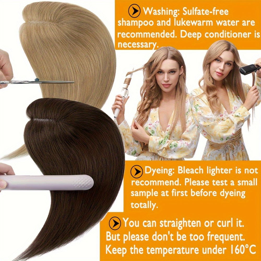 Hair Topper Human Hair Clip In Lace Base 8x10cm Curtain Bangs Thinning Hair Coverage 6-14 Inch | Highlight Blonde #27 #613 #1