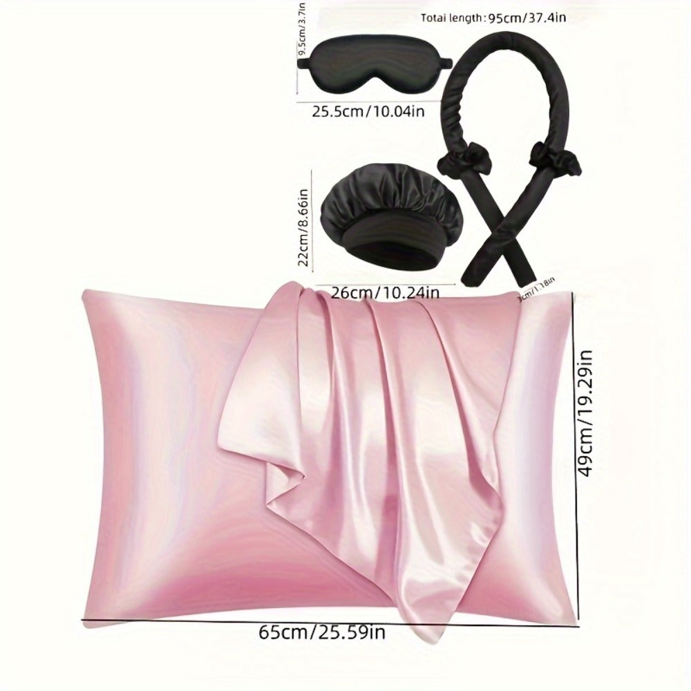Heatless Curling Set 12pcs Overnight Sleep Hair Curlers Satin Sleep Cap Eye Mask Facial Roller Hairband Storage Bag No Heat D