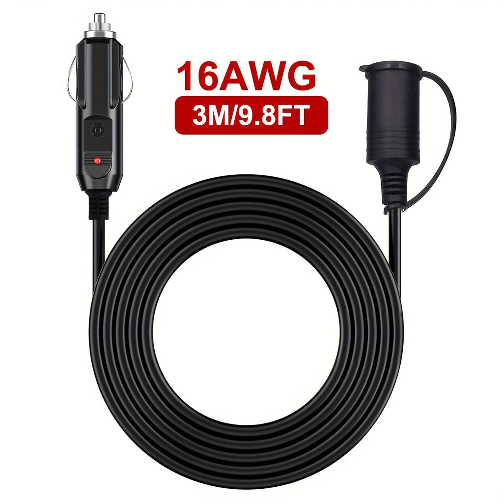 12V Car Cigarette Lighter Extension Cord 9.8FT – 16AWG Heavy Duty Male to Female Socket with LED Indicator for RV — image 3