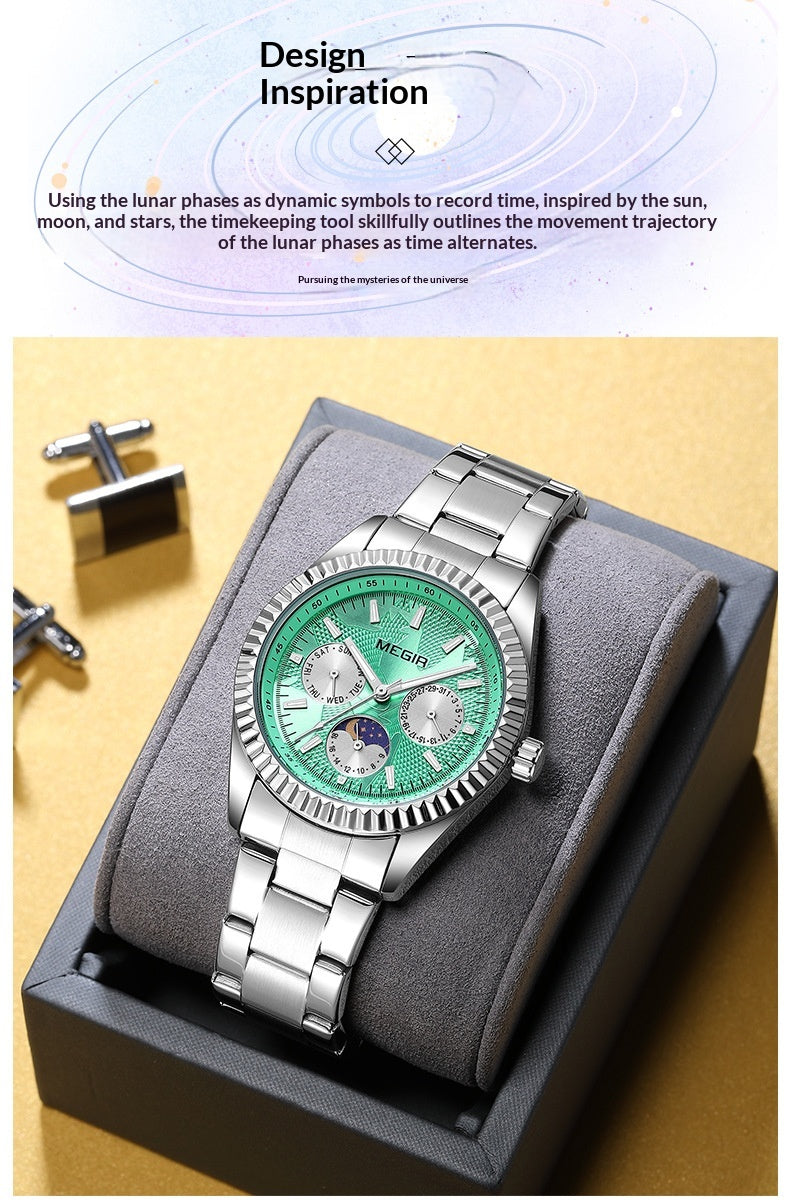 Lunar Phase Business Steel-Strap Waterproof Quartz Men's Watch