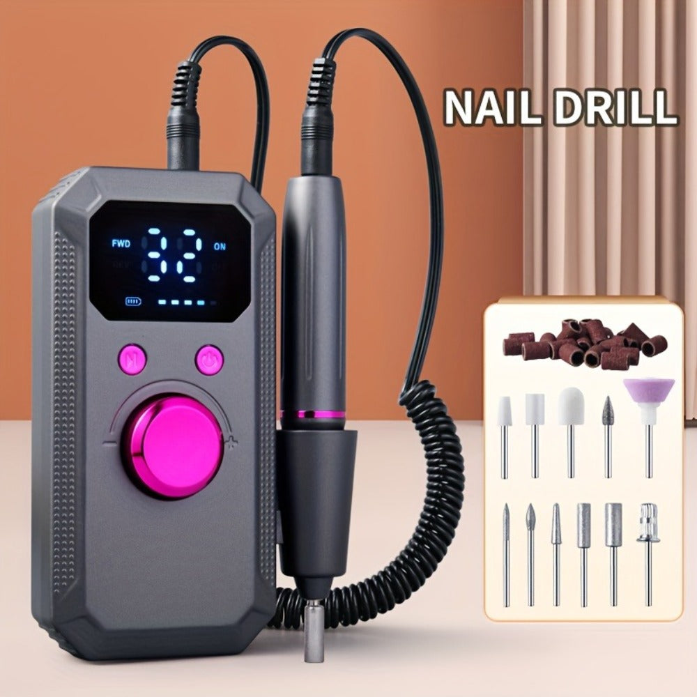 Electric Nail Drill Rechargeable Kit with Display, 11 Grinding Heads, 20 Sanding Rings and Three Colors — image 9