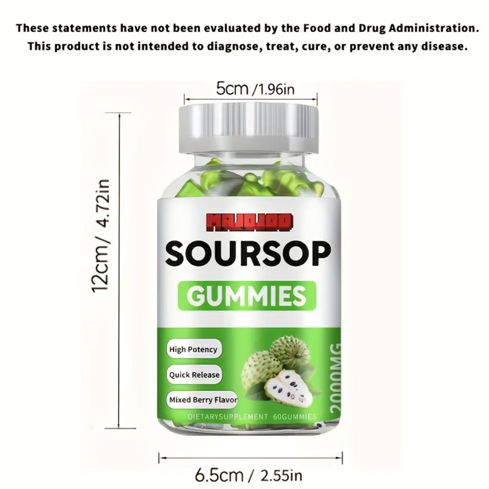 Soursop Graviola Gummies 2000mg, 60 Count Antioxidant Supplement for Men & Women, Supports Digestion & Immune Health — image 