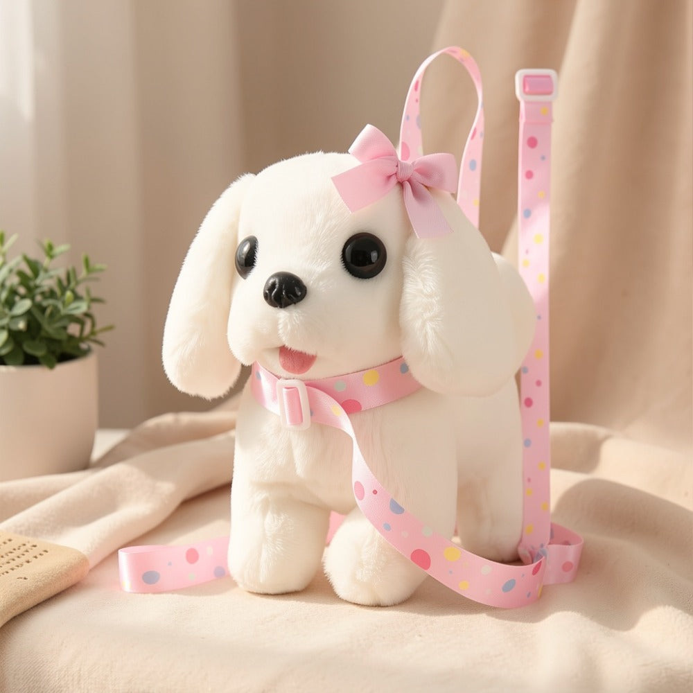 Plush Toy White Electronic Puppy with Walking, Barking, Tail-Wagging Action, Leash and Bow — image 7