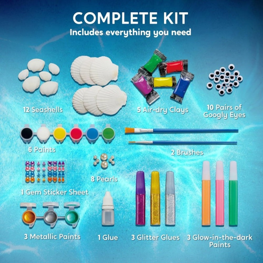 Seashell Painting Craft Kit with 12 Shell Forms, Glow-Labeled Paints, Brushes, Gems and Stickers — image 9