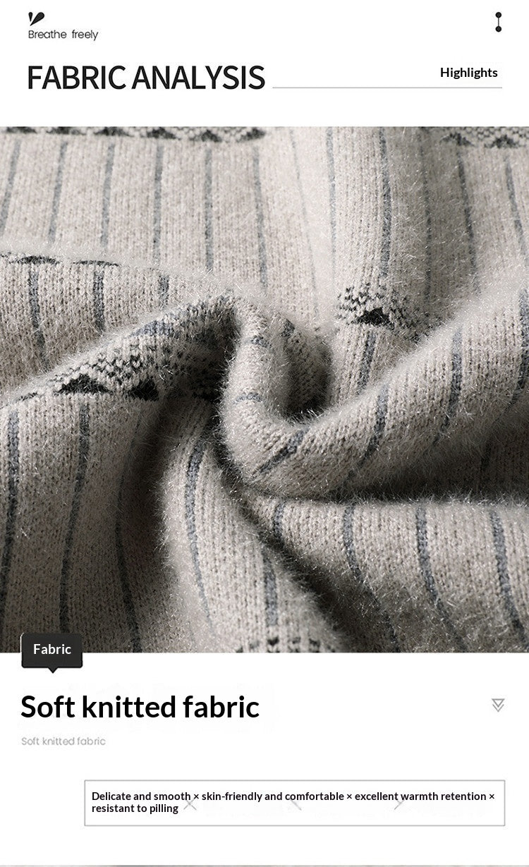 Mens Knitted Fleece-lined Thick Crew-neck Faux Mink Sweater