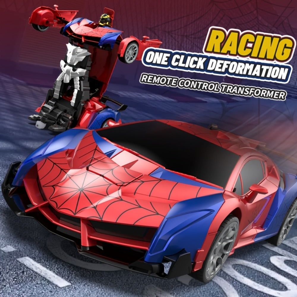 Remote Control Car, 1:18 Transforming Robot Model with Police or Spider Theme, One-Button Change, LEDs and 360° Drift — image