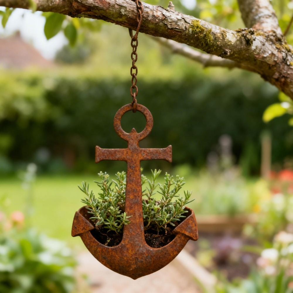 Metal Wall Hanging Planter – Rustic Anchor Plant Holder Nautical Garden Decor Iron Pot 2pcs — image 6