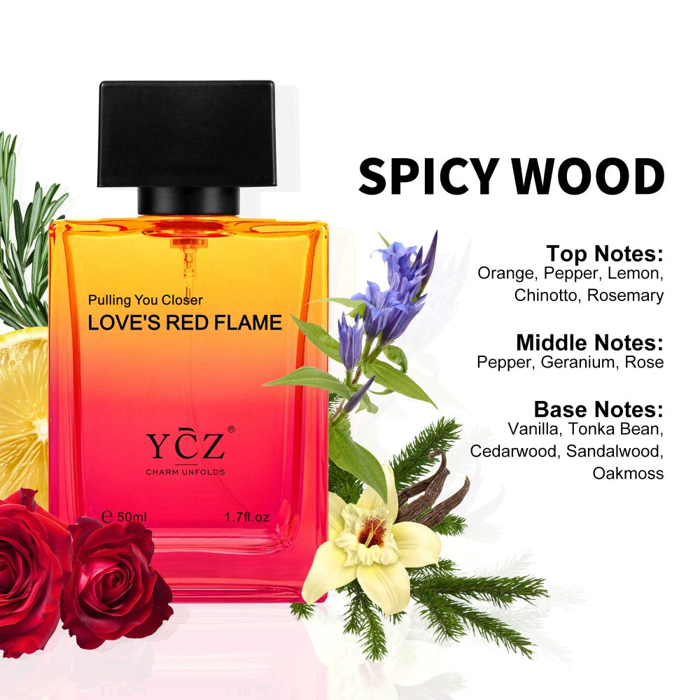 Cologne Eau de Parfum for Men YCZ LOVE'S RED 1.7 fl oz Spray with Red Glass Bottle and Box — image 5