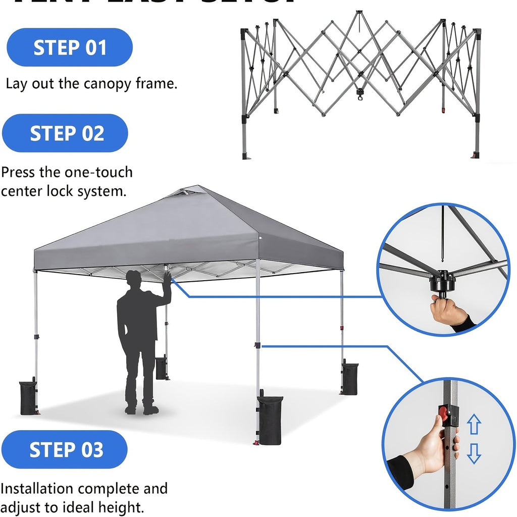 Dual-Vent 10x10ft Pop-Up Canopy Tent with Center-Hub Frame, Three Colors and Wheeled Carry Bag — image 3