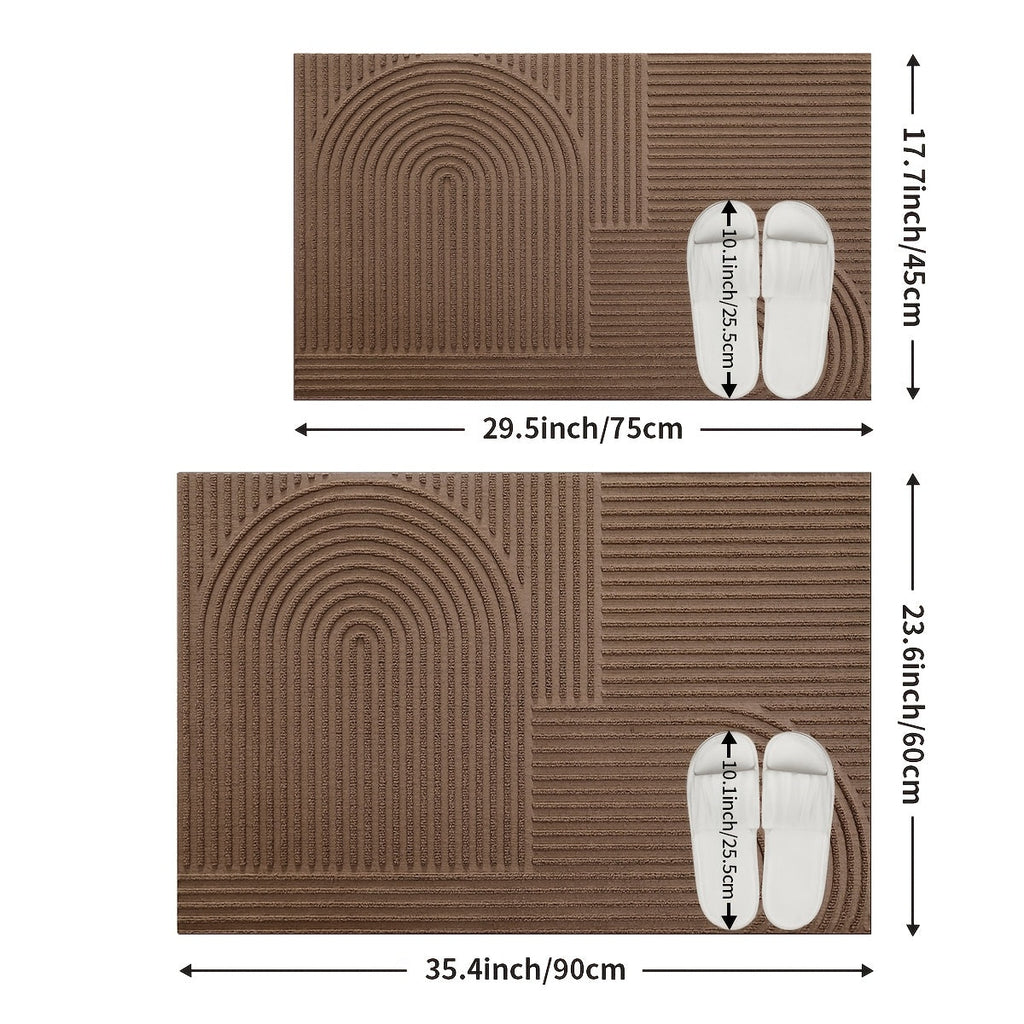 Time Arc Door Mat with Geometric Groove Pattern in Black, Gray or Brown and Two Rectangular Sizes — image 3