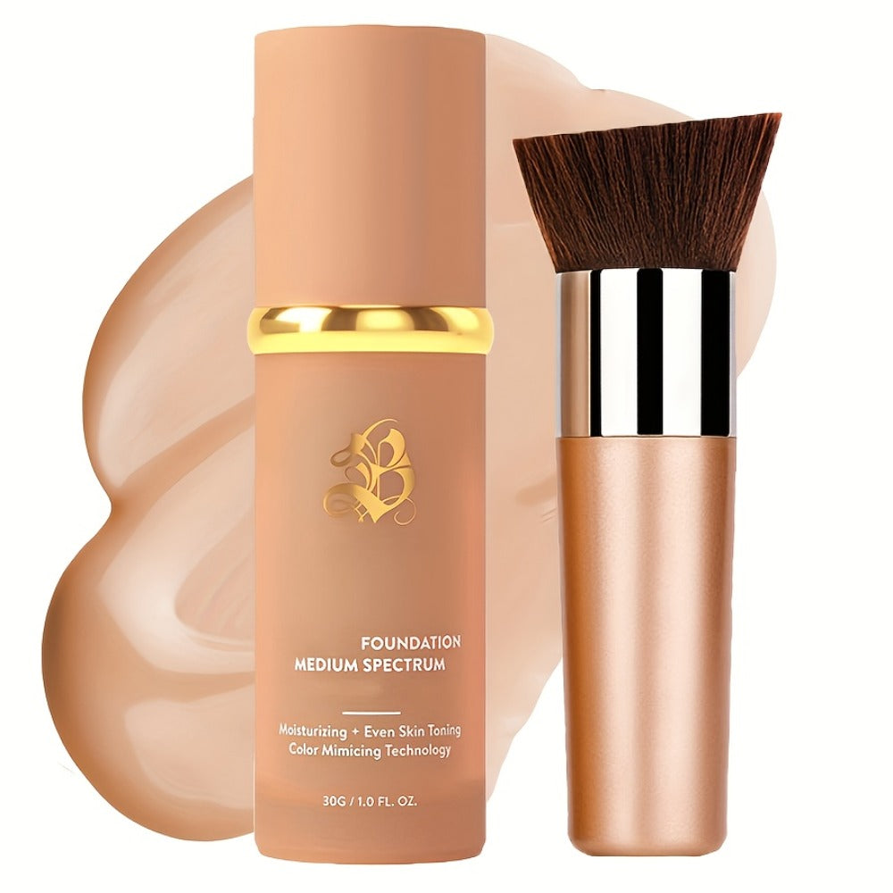 Color-Shifting Liquid Foundation and Flat-Top Brush Kit with Natural Finish and Buildable Coverage — image 2