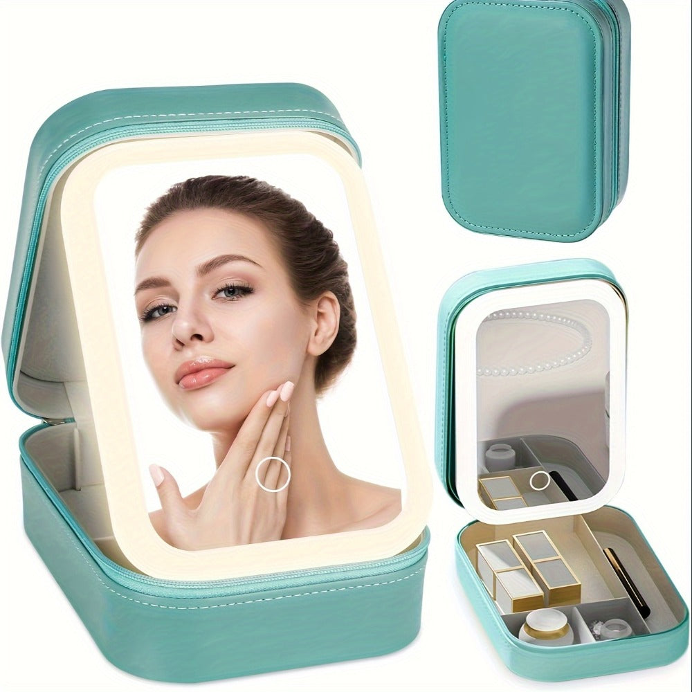 Lighted Makeup Case with LED Mirror & Cosmetic Organizer – 1200mAh Rechargeable USB Travel, for Makeup, Travel and Everyday V