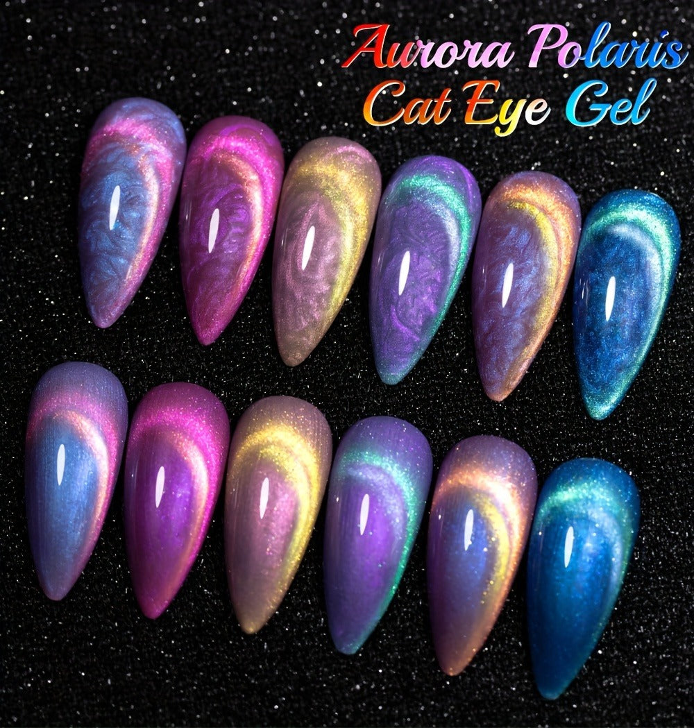 Gel Nail Polish 6-Piece 9D Aurora Magnetic Cat-Eye Set with Pearl-Shell Glitter Effect and UV/LED Soak-Off Cure — image 10