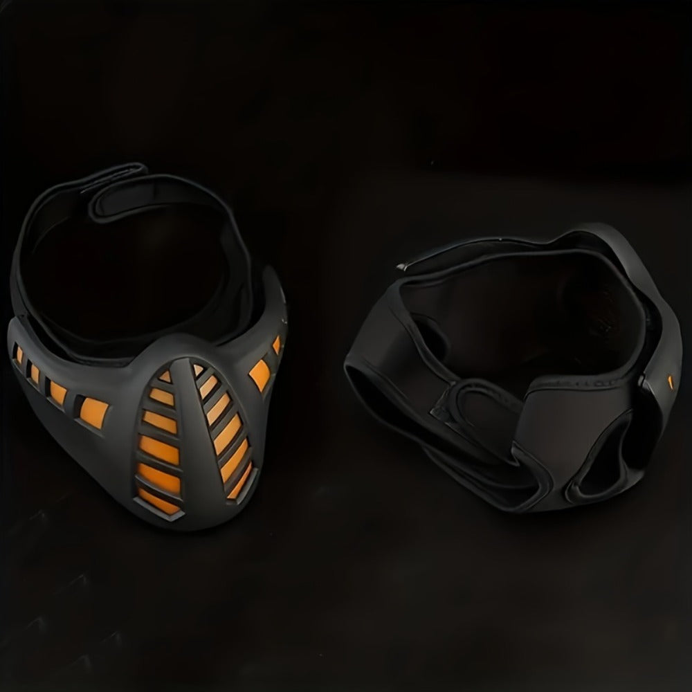 LED Commander Costume Mask with Amber Light Panels, Black Lower-Face Shell and Hood-Style Fabric Cover — image 5