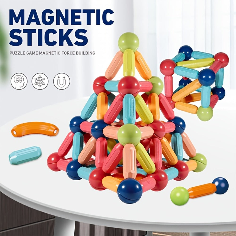 62-Piece Magnetic Stick and Ball Building Set with Multicolor Curved Rods and Round Connectors — image 3