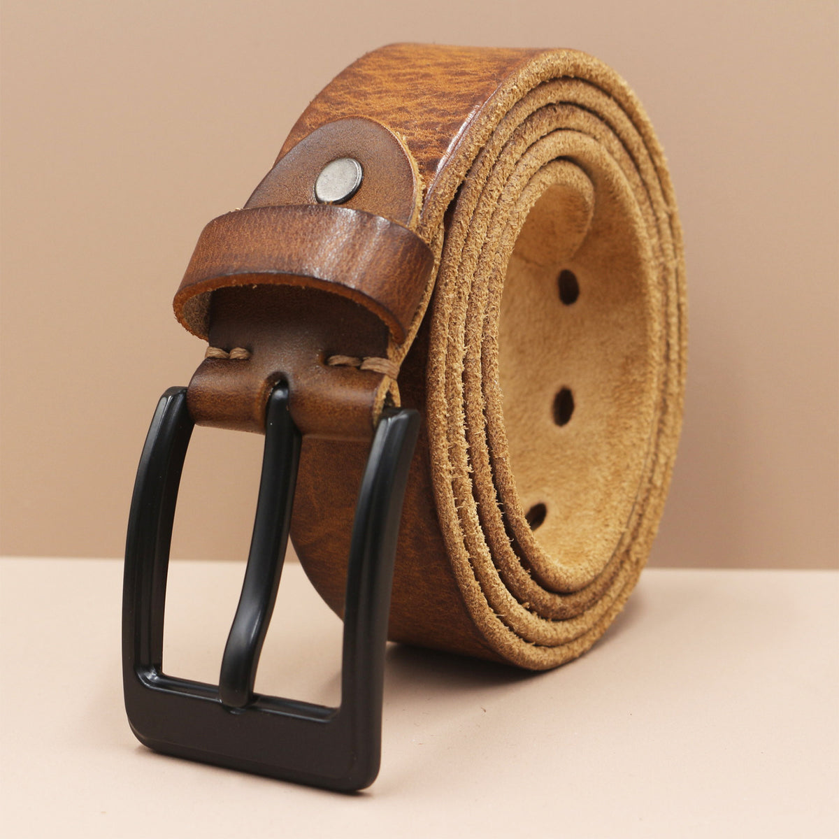 Korean Style Personality Top Layer Leather Pin Buckle Black Buttons Men's Leather Belt