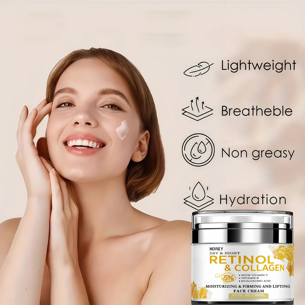 Retinol Face Cream with Hyaluronic Acid for Women Lifting Neck Cream Smooths Wrinkles Fine Lines Day Night Dry Skin Care 50g 