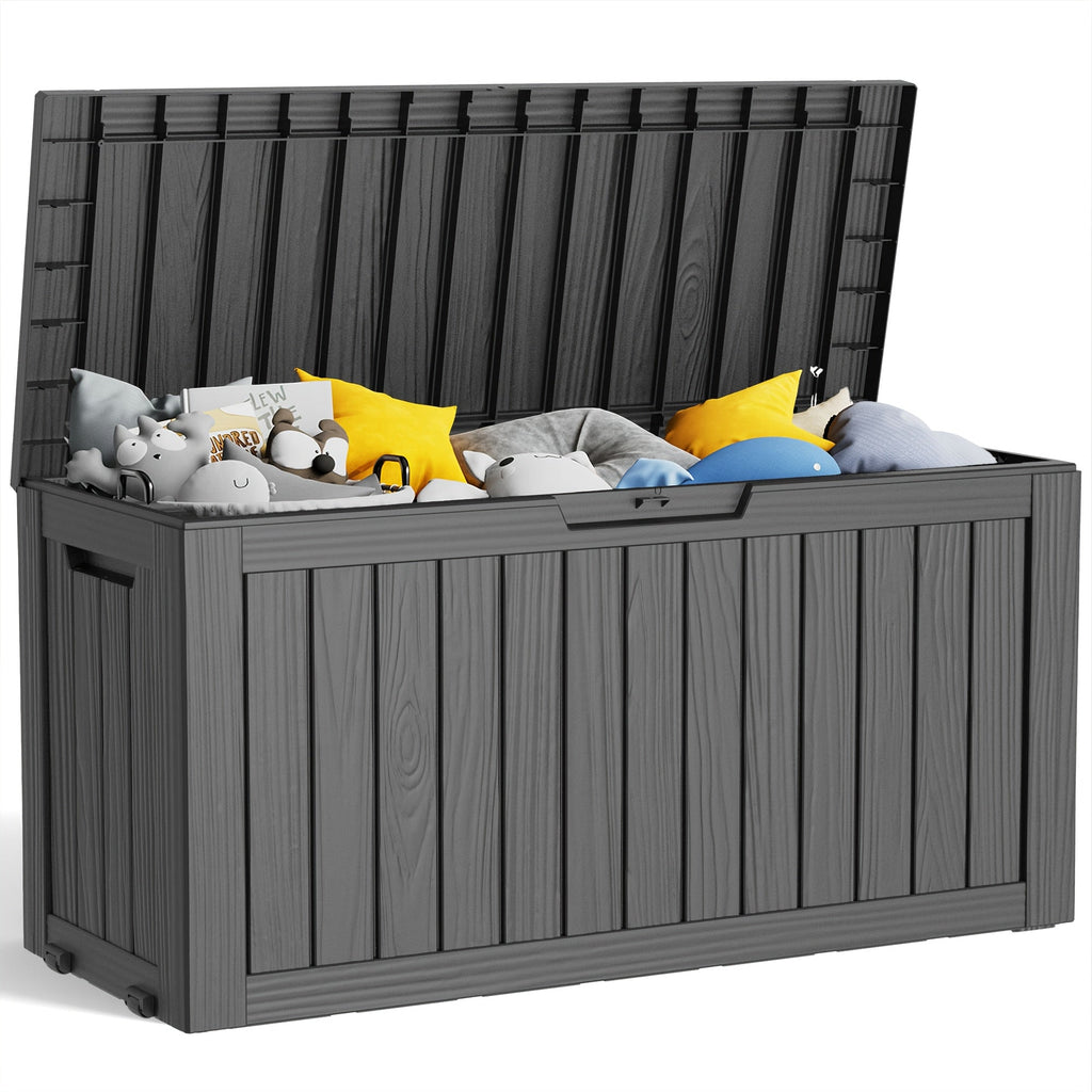 75-Gallon Outdoor Storage Deck Box with Hinged Lid, Side Grips, Small Wheels and Two Color Options — image 1