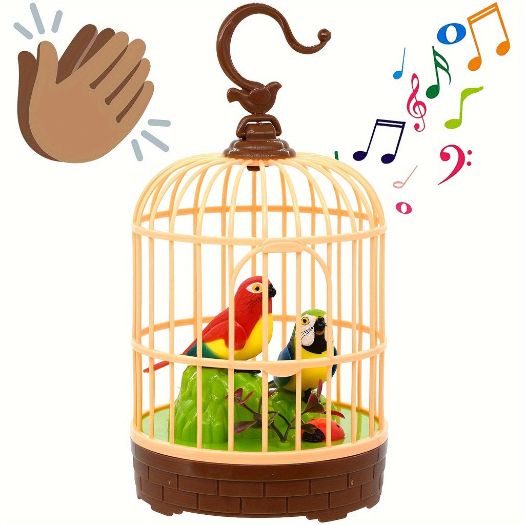 Mini Voice-Activated Birdcage Toy, Chirping & Wing-Fluttering Parrot, Interactive Sound-Responsive Animal Toy — image 1