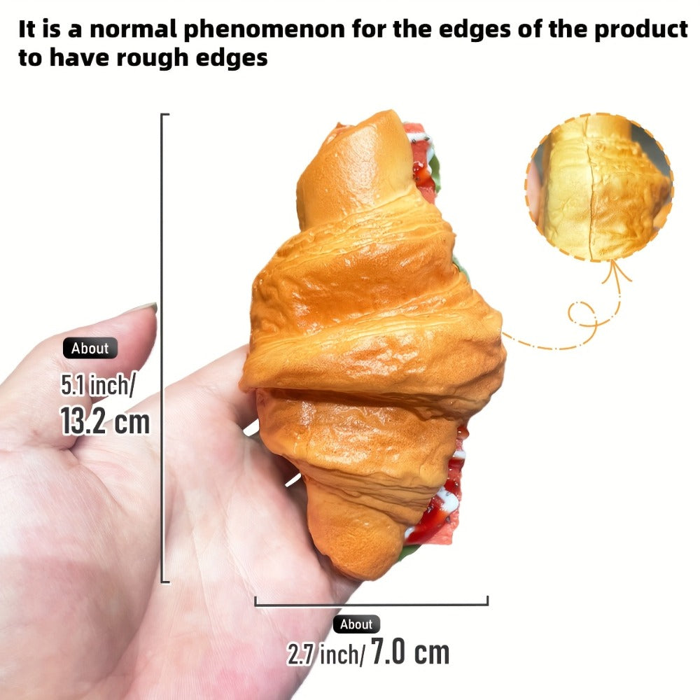 Realistic Fake Food Props 2PCS Simulation Bacon Croissant Bread, Lifelike TPU Play Food for Kids Kitchen Toy — image 2