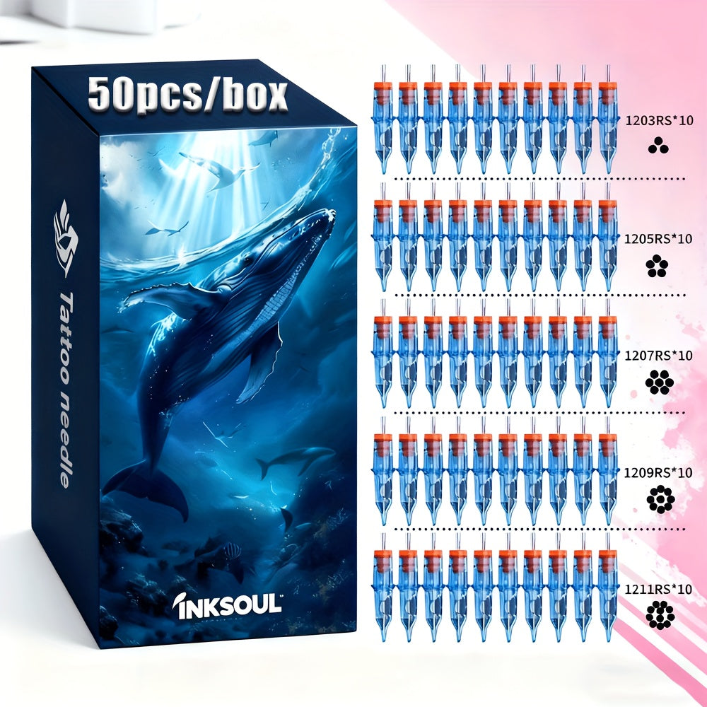 50PCS Round Shader Tattoo Cartridge Needles RS Mixed Size EO Sterilized Disposable for Temporary Body Art, Festivals and Cost
