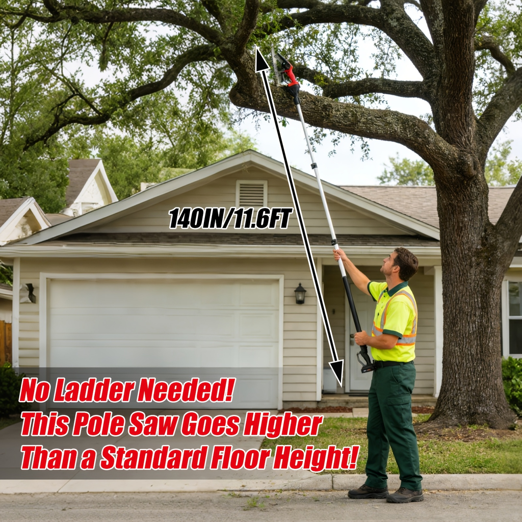 Electric Pole Saw 2-in-1 Cordless with 8" & 6" Chain, 20V 4.0Ah Battery, Adjustable Extendable Tree Pruner for Wood Cutting —